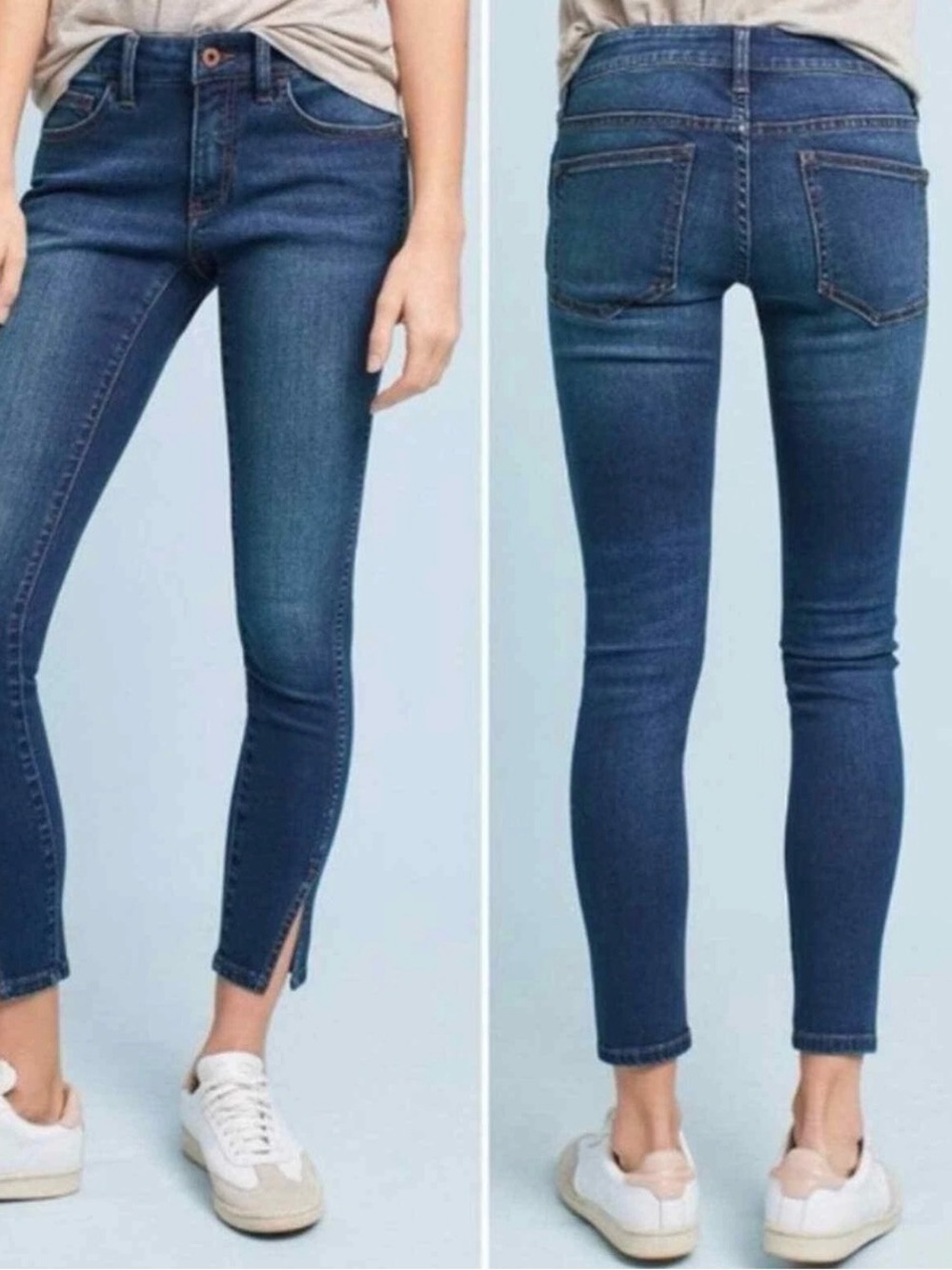Pilcro and the Letterpress Dark Blue Ankle Skinny Jeans with Side Slit